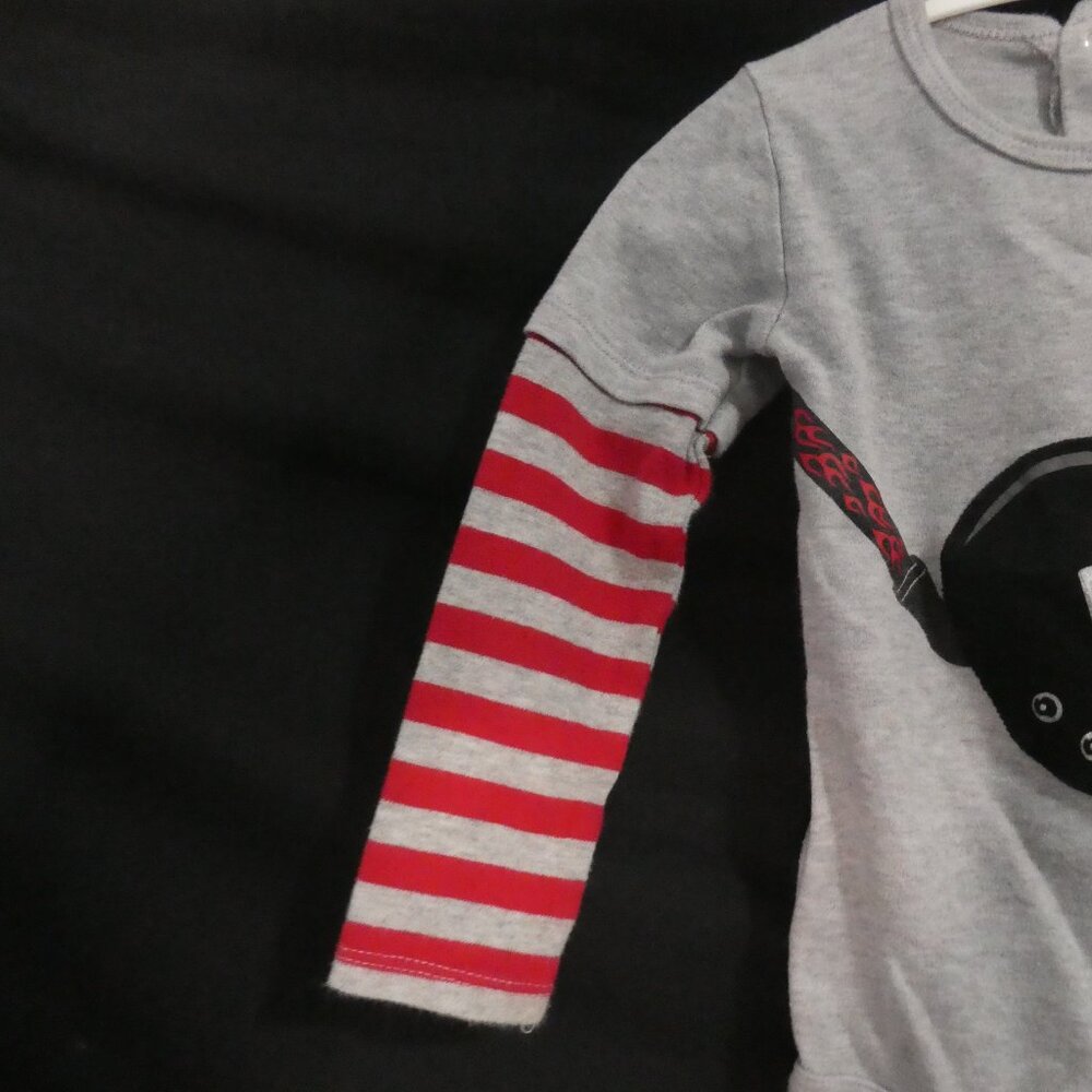 PEKKLE 24 months Grey Rockstar Guitar Baby Bodysuit With Red Striped Sleeves - Picture 3 of 15